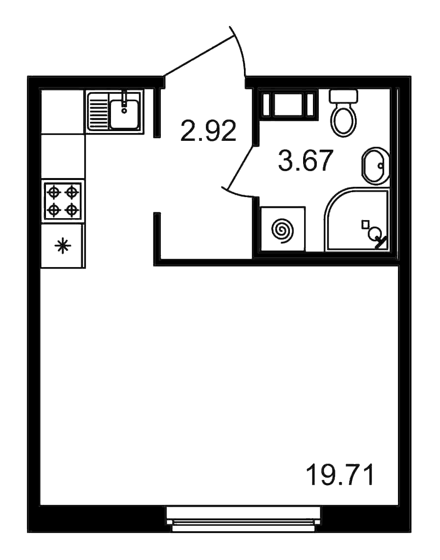 Квартира студия 26.3 м², 2/15 эт., ЖК «Новые горизонты»